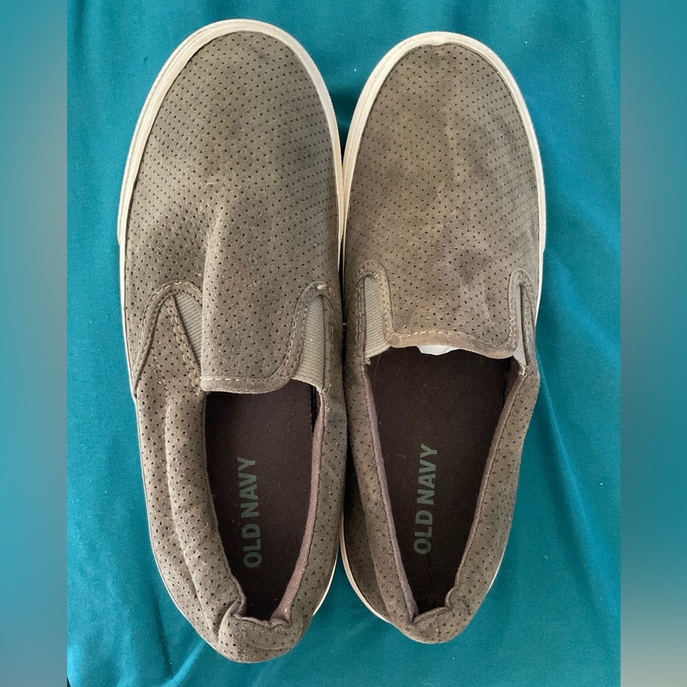 Old Navy- Perforated Suede Slide On, Olive, Size 8 NWOT